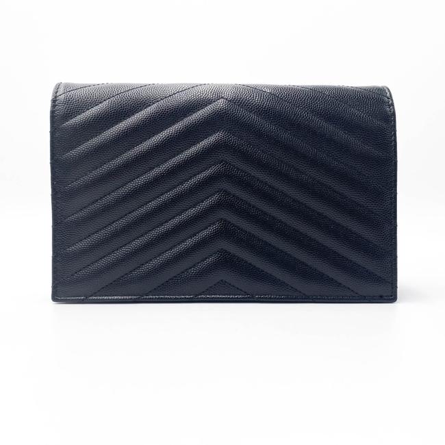 Saint Laurent Chain Wallet Monogram Envelope Grain De Poudre Matelasse Chevron Woc Black Leather Shoulder Bag
