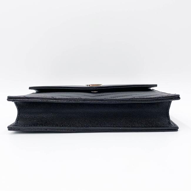 Saint Laurent Monogram Envelope Chain Wallet Grain De Poudre Matelasse Chevron Black Leather Shoulder Bag
