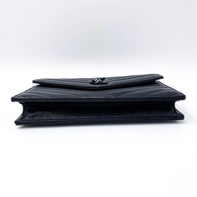 Saint Laurent Chain Wallet Monogram Envelope Grain De Poudre Matelasse Chevron Woc Black Leather Shoulder Bag