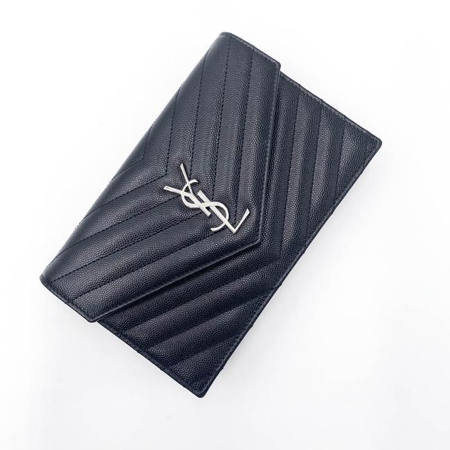 Saint Laurent Chain Wallet Monogram Envelope Grain De Poudre Matelasse Chevron Woc Black Leather Shoulder Bag