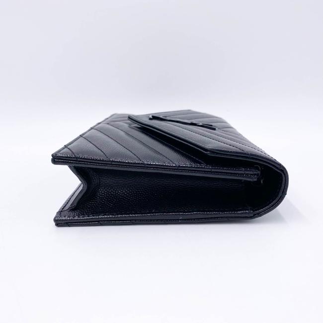 Saint Laurent Monogram Envelope Chain Wallet Grain De Poudre Matelasse Chevron Black Leather Shoulder Bag