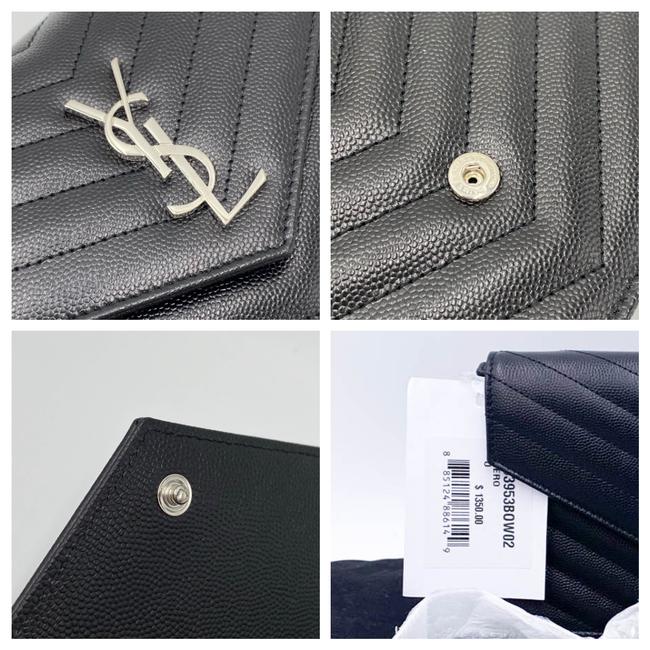 Saint Laurent Monogram Envelope Chain Wallet Grain De Poudre Matelasse Chevron Black Leather Shoulder Bag