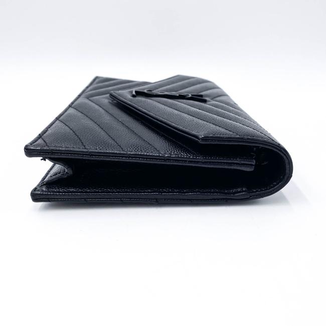 Saint Laurent Chain Wallet Monogram Envelope Grain De Poudre Matelasse Chevron Woc Black Leather Shoulder Bag