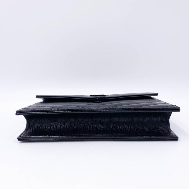 Saint Laurent Monogram Envelope Chain Wallet Grain De Poudre Matelasse Chevron Black Leather Shoulder Bag