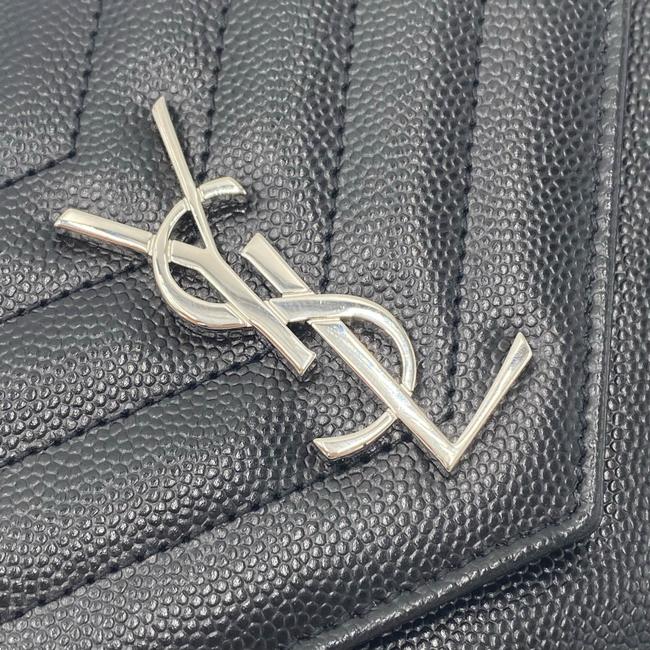 Saint Laurent Chain Wallet Monogram Envelope Grain De Poudre Matelasse Chevron Woc Black Leather Shoulder Bag