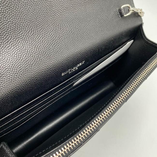 Saint Laurent Monogram Envelope Chain Wallet Grain De Poudre Matelasse Chevron Black Leather Shoulder Bag