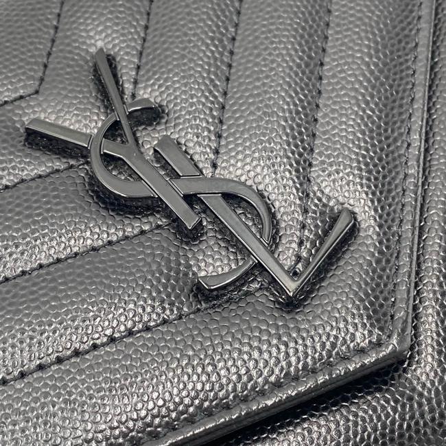 Saint Laurent Monogram Envelope Chain Wallet Grain De Poudre Matelasse Chevron Black Leather Shoulder Bag