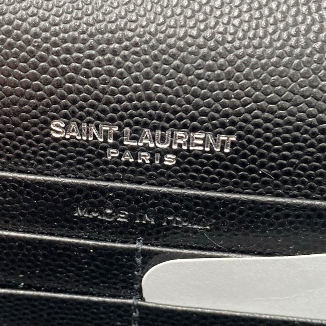Saint Laurent Monogram Envelope Chain Wallet Grain De Poudre Matelasse Chevron Black Leather Shoulder Bag
