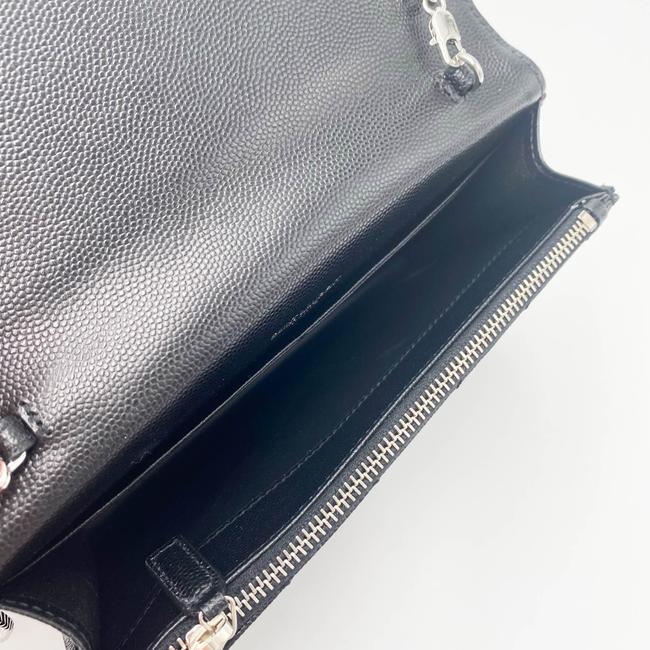 Saint Laurent Chain Wallet Monogram Envelope Grain De Poudre Matelasse Chevron Woc Black Leather Shoulder Bag