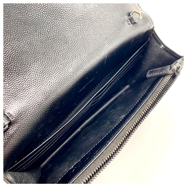Saint Laurent Chain Wallet Monogram Envelope Grain De Poudre Matelasse Chevron Woc Black Leather Shoulder Bag