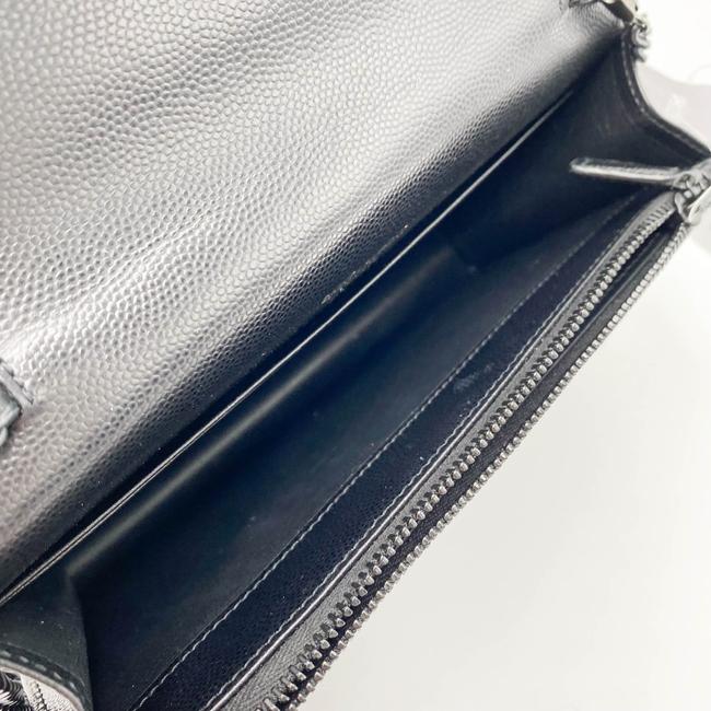 Saint Laurent Monogram Envelope Chain Wallet Grain De Poudre Matelasse Chevron Black Leather Shoulder Bag