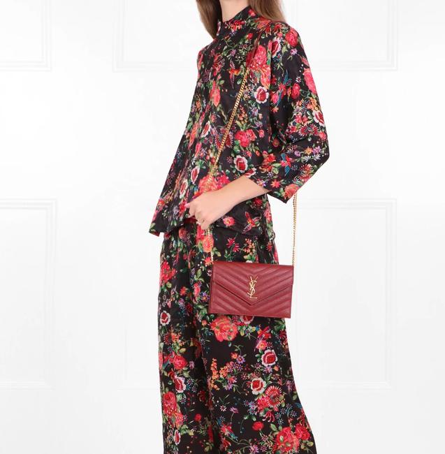 Saint Laurent Monogram Envelope Chain Wallet Grain De Poudre Matelasse Chevron Red Leather Shoulder Bag
