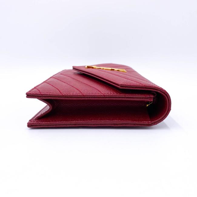 Saint Laurent Monogram Envelope Chain Wallet Grain De Poudre Matelasse Chevron Red Leather Shoulder Bag