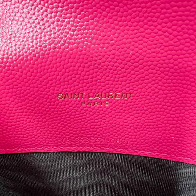 Saint Laurent Monogram Envelope Chain Wallet Grain De Poudre Matelasse Chevron Fresh Fuchsia Leather Shoulder Bag