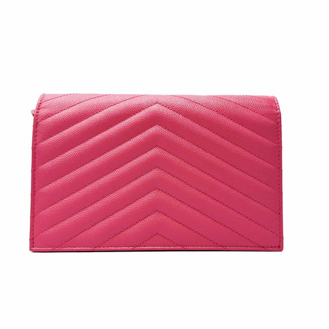 Saint Laurent Monogram Envelope Chain Wallet Grain De Poudre Matelasse Chevron Fresh Fuchsia Leather Shoulder Bag