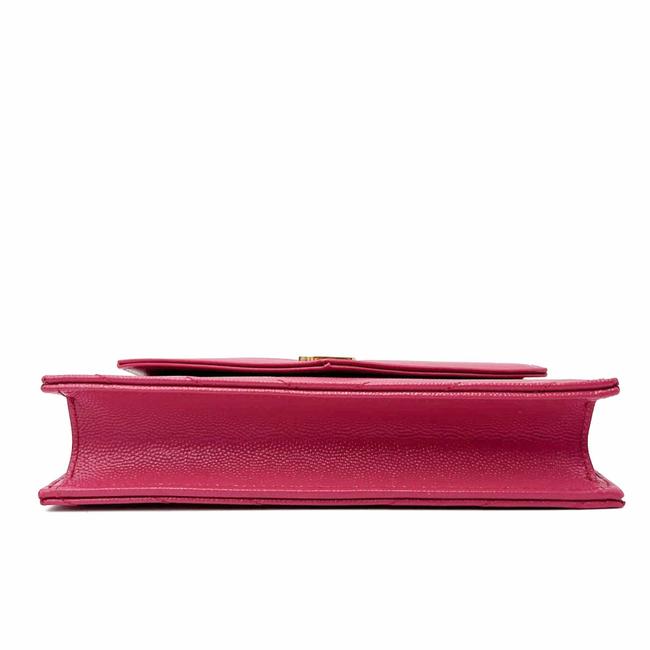 Saint Laurent Monogram Envelope Chain Wallet Grain De Poudre Matelasse Chevron Fresh Fuchsia Leather Shoulder Bag