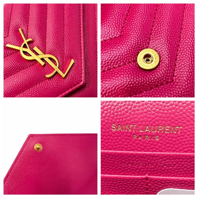 Saint Laurent Monogram Envelope Chain Wallet Grain De Poudre Matelasse Chevron Fresh Fuchsia Leather Shoulder Bag