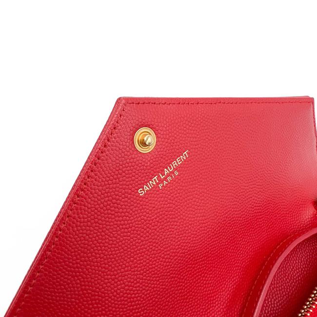 Saint Laurent Monogram Envelope Chain Wallet Chevron Red Leather Cross Body Bag