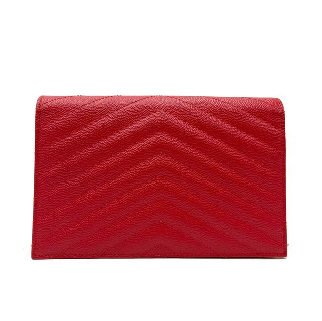 Saint Laurent Monogram Envelope Chain Wallet Chevron Red Leather Cross Body Bag