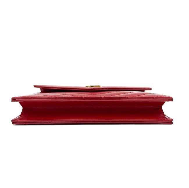 Saint Laurent Monogram Envelope Chain Wallet Chevron Red Leather Cross Body Bag