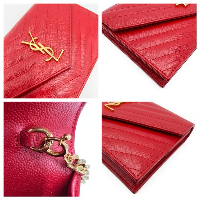 Saint Laurent Monogram Envelope Chain Wallet Chevron Red Leather Cross Body Bag