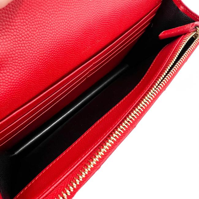 Saint Laurent Monogram Envelope Chain Wallet Chevron Red Leather Cross Body Bag