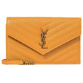 Saint Laurent Monogram Envelope Chain Wallet Grain De Poudre Matelasse Chevron Yellow Leather Shoulder Bag