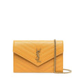 Saint Laurent Monogram Envelope Chain Wallet Grain De Poudre Matelasse Chevron Yellow Leather Shoulder Bag
