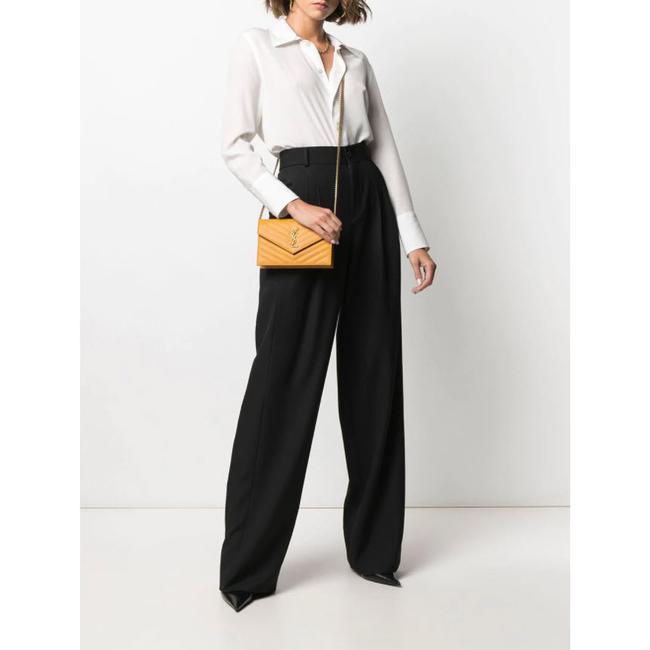 Saint Laurent Monogram Envelope Chain Wallet Grain De Poudre Matelasse Chevron Yellow Leather Shoulder Bag