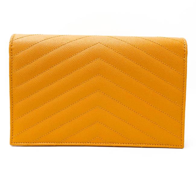 Saint Laurent Monogram Envelope Chain Wallet Grain De Poudre Matelasse Chevron Yellow Leather Shoulder Bag