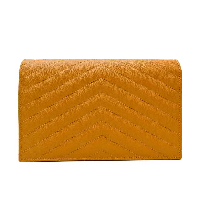 Saint Laurent Monogram Envelope Chain Wallet Grain De Poudre Matelasse Chevron Yellow Leather Shoulder Bag