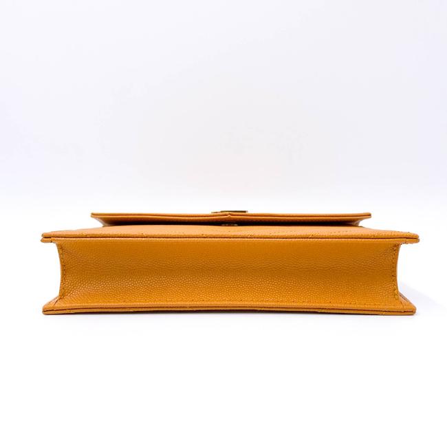 Saint Laurent Monogram Envelope Chain Wallet Grain De Poudre Matelasse Chevron Yellow Leather Shoulder Bag