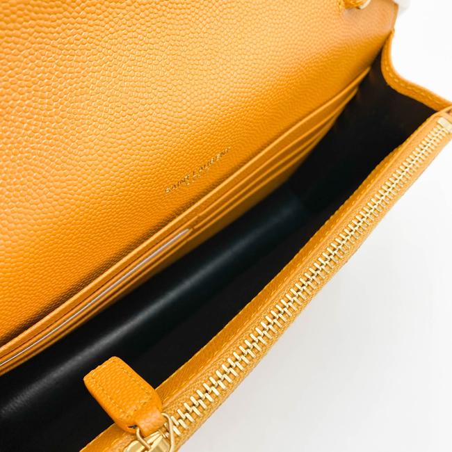 Saint Laurent Monogram Envelope Chain Wallet Grain De Poudre Matelasse Chevron Yellow Leather Shoulder Bag