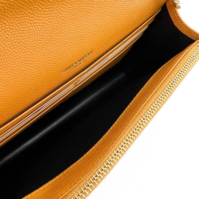Saint Laurent Monogram Envelope Chain Wallet Grain De Poudre Matelasse Chevron Yellow Leather Shoulder Bag