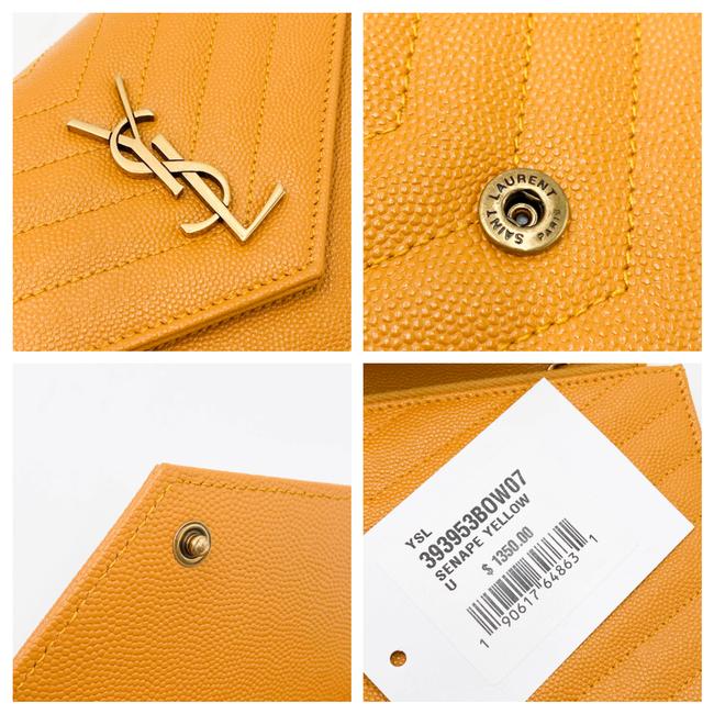 Saint Laurent Monogram Envelope Chain Wallet Grain De Poudre Matelasse Chevron Yellow Leather Shoulder Bag
