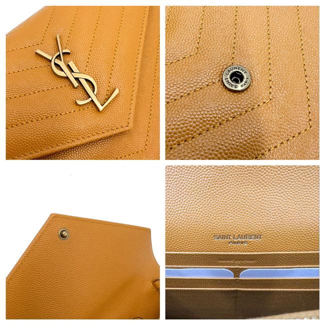 Saint Laurent Monogram Envelope Chain Wallet Grain De Poudre Matelasse Chevron Yellow Leather Shoulder Bag