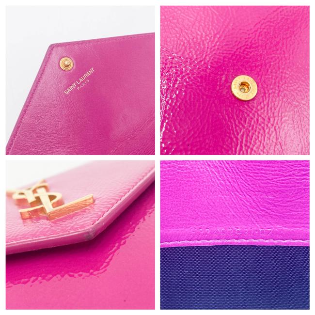 Saint Laurent Monogram Envelope Chain Wallet Textured Electric Pink Patent Leather Cross Body Bag