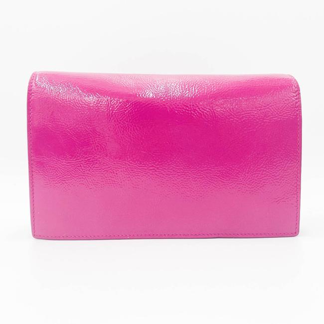 Saint Laurent Monogram Envelope Chain Wallet Textured Electric Pink Patent Leather Cross Body Bag