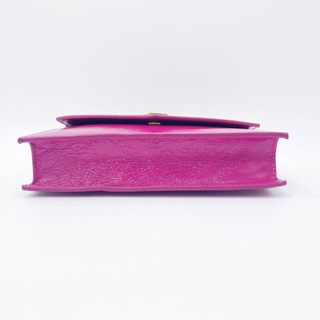 Saint Laurent Monogram Envelope Chain Wallet Textured Electric Pink Patent Leather Cross Body Bag