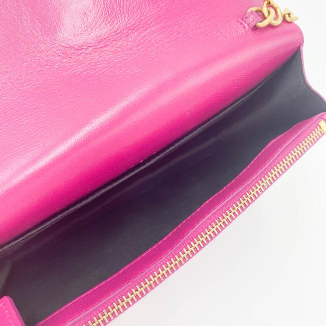 Saint Laurent Monogram Envelope Chain Wallet Textured Electric Pink Patent Leather Cross Body Bag