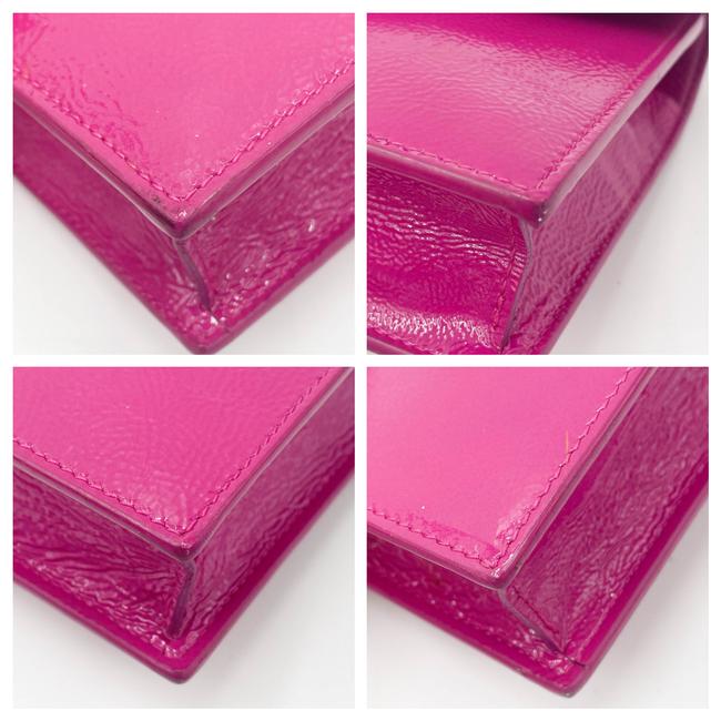 Saint Laurent Monogram Envelope Chain Wallet Textured Electric Pink Patent Leather Cross Body Bag