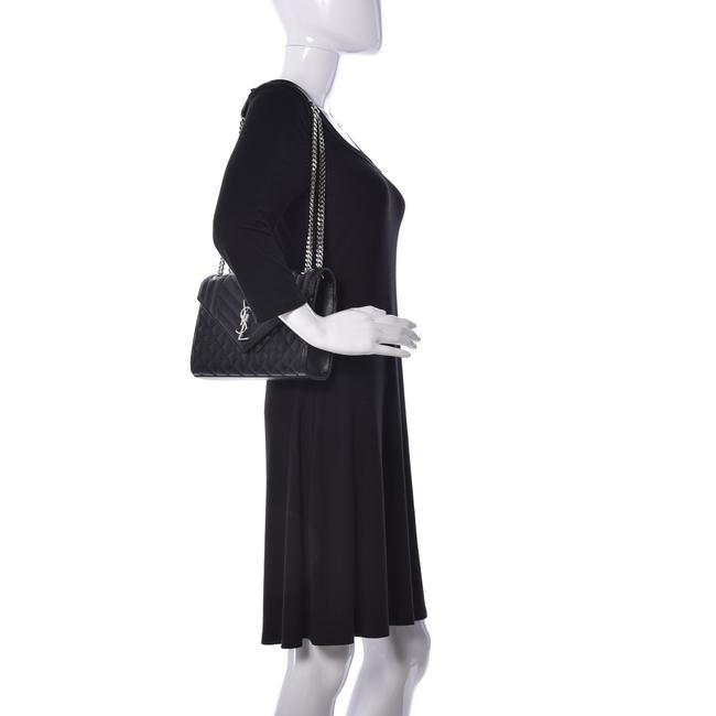 Saint Laurent Monogram Envelope Grain De Poudre Textured Mixed Matelasse Medium Triquilt Black Leather Shoulder Bag