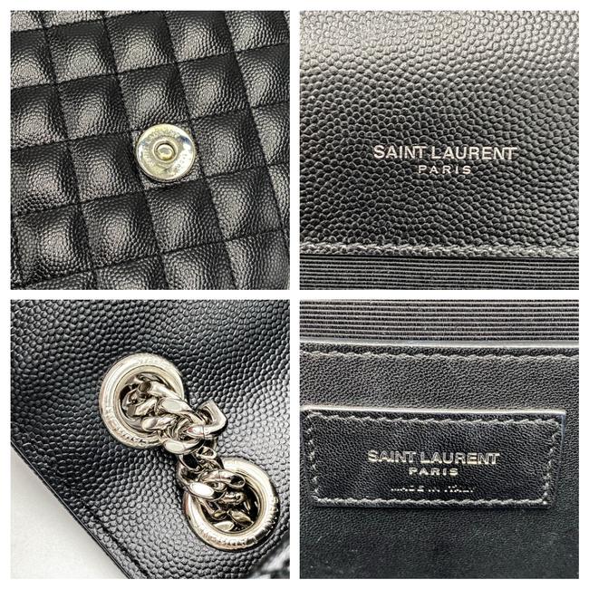 Saint Laurent Monogram Envelope Grain De Poudre Textured Mixed Matelasse Medium Triquilt Black Leather Shoulder Bag