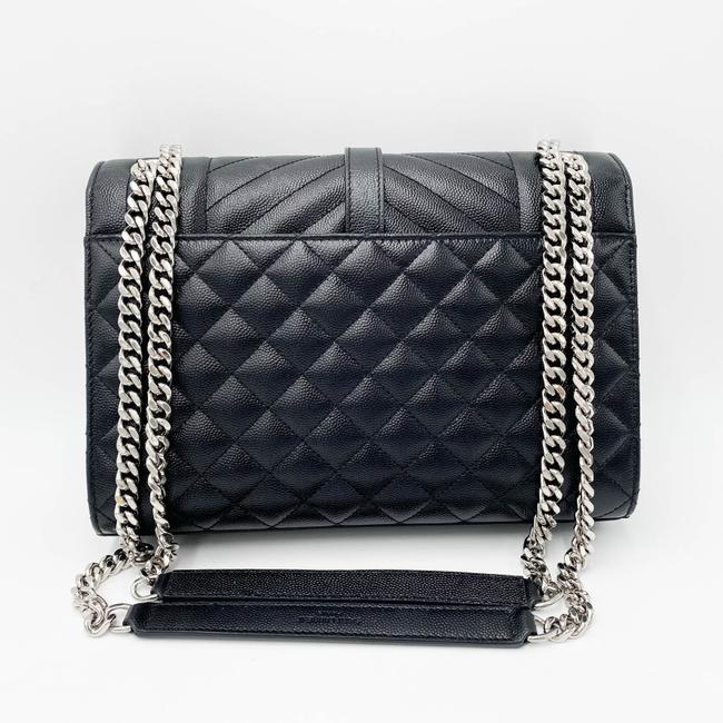 Saint Laurent Monogram Envelope Grain De Poudre Textured Mixed Matelasse Medium Triquilt Black Leather Shoulder Bag