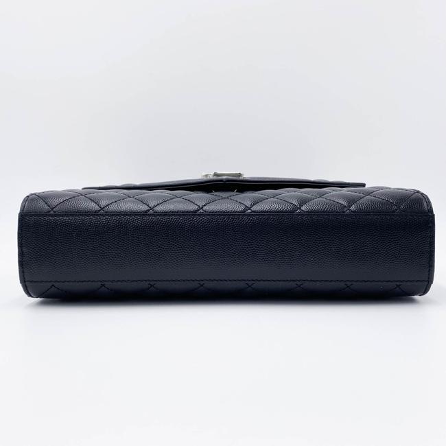 Saint Laurent Monogram Envelope Grain De Poudre Textured Mixed Matelasse Medium Triquilt Black Leather Shoulder Bag
