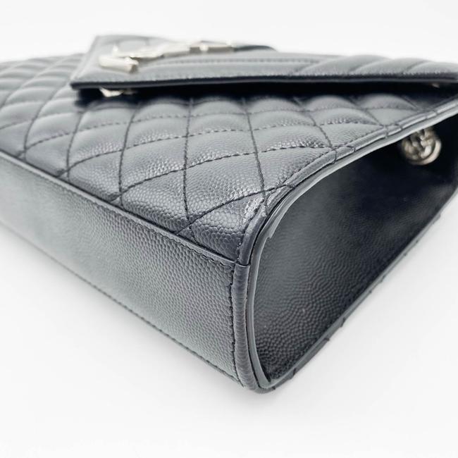 Saint Laurent Monogram Envelope Grain De Poudre Textured Mixed Matelasse Medium Triquilt Black Leather Shoulder Bag