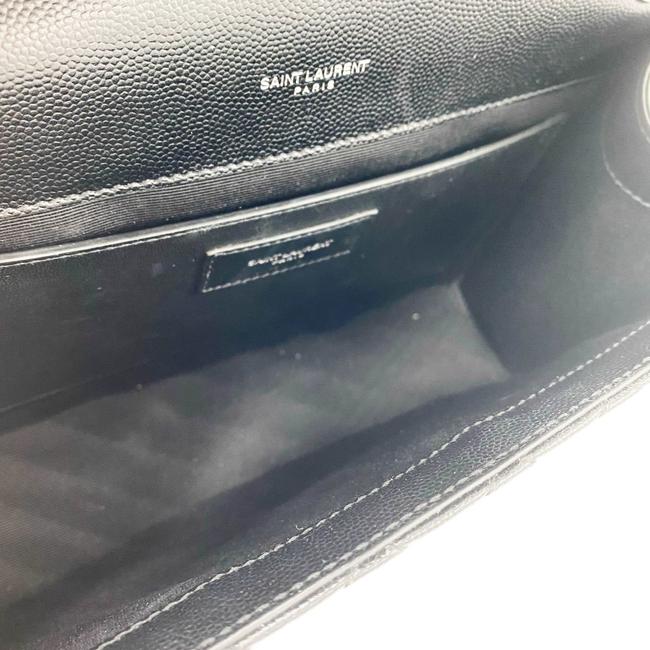 Saint Laurent Monogram Envelope Grain De Poudre Textured Mixed Matelasse Medium Triquilt Black Leather Shoulder Bag