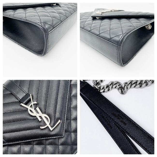 Saint Laurent Monogram Envelope Grain De Poudre Textured Mixed Matelasse Medium Triquilt Black Leather Shoulder Bag