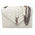Saint Laurent Monogram Envelope Grain De Poudre Textured Mixed Matelasse Medium Triquilt Mono White Leather Shoulder Bag