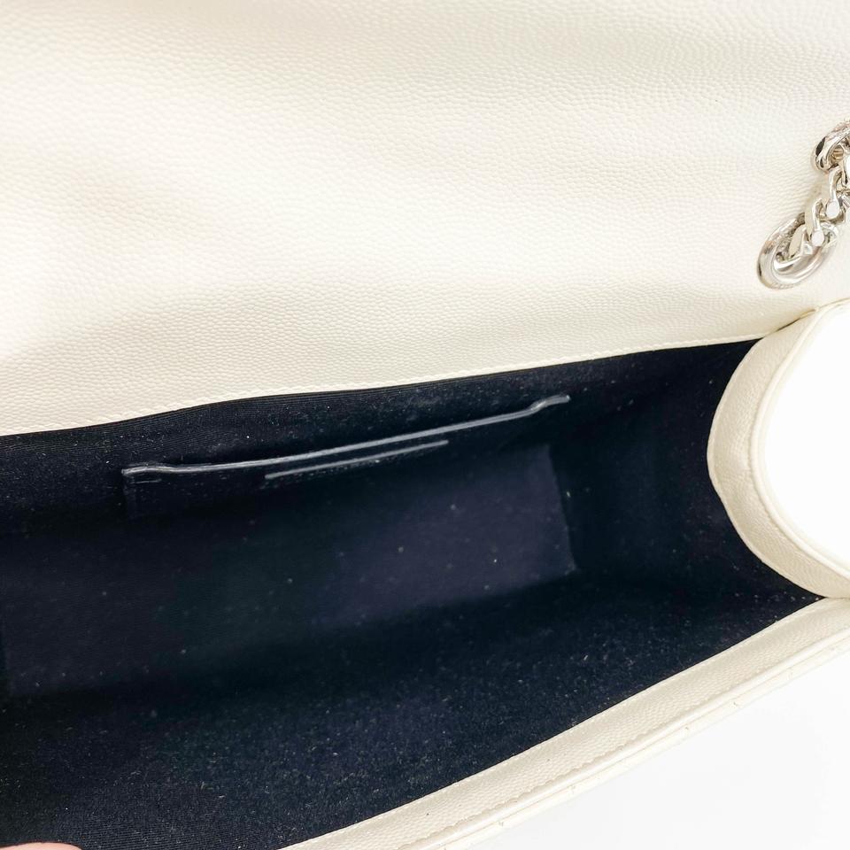 Saint Laurent Monogram Envelope Grain De Poudre Textured Mixed Matelasse Medium Triquilt Mono White Leather Shoulder Bag